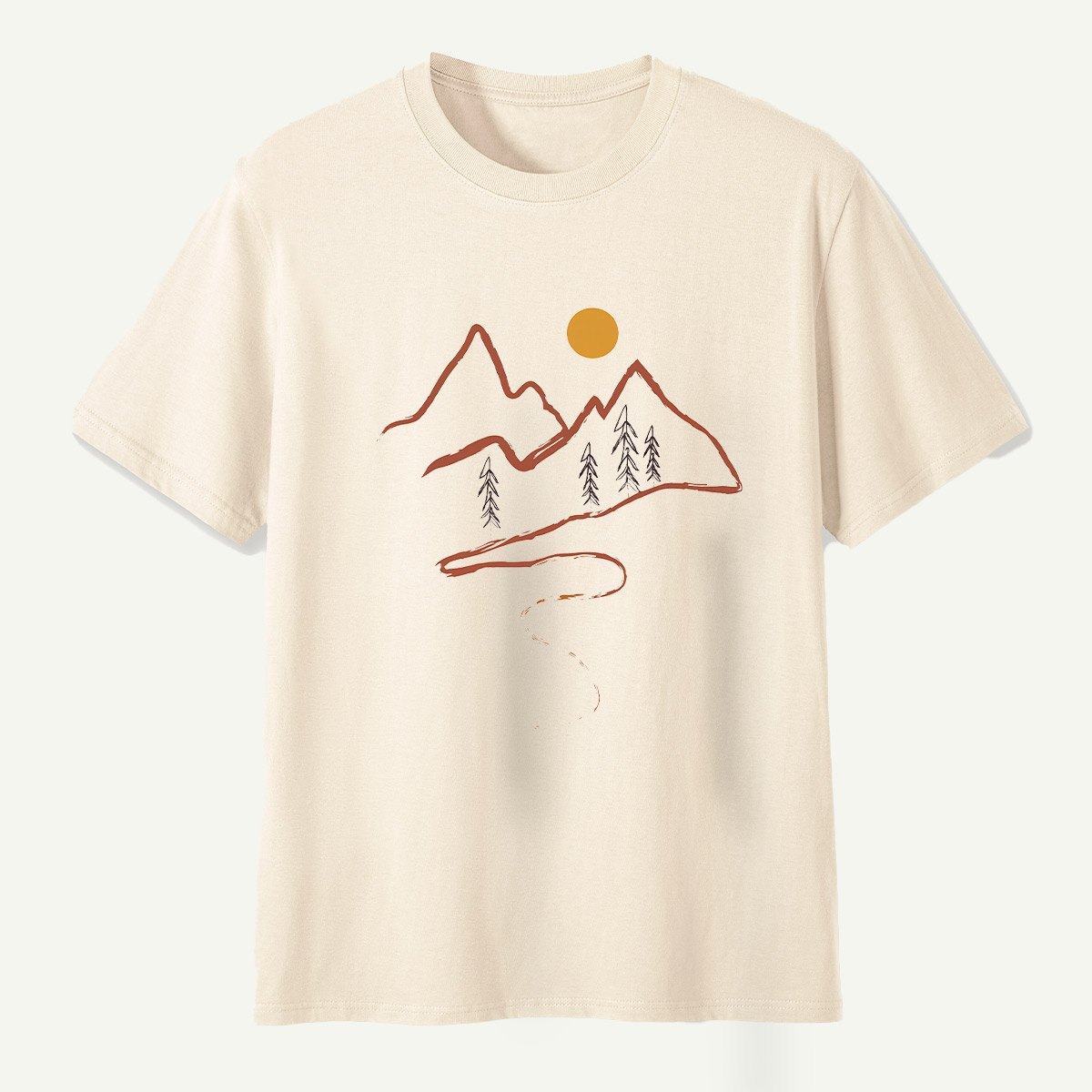 Minimal Mountain Sun Trail Line Art T-Shirt