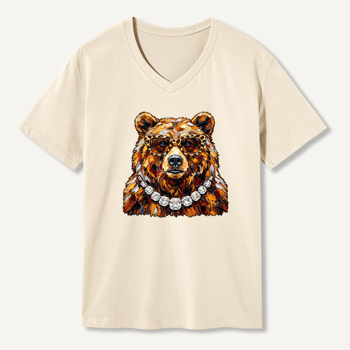 Fashion Bear Jewelry Portrait V-neck T-Shirt