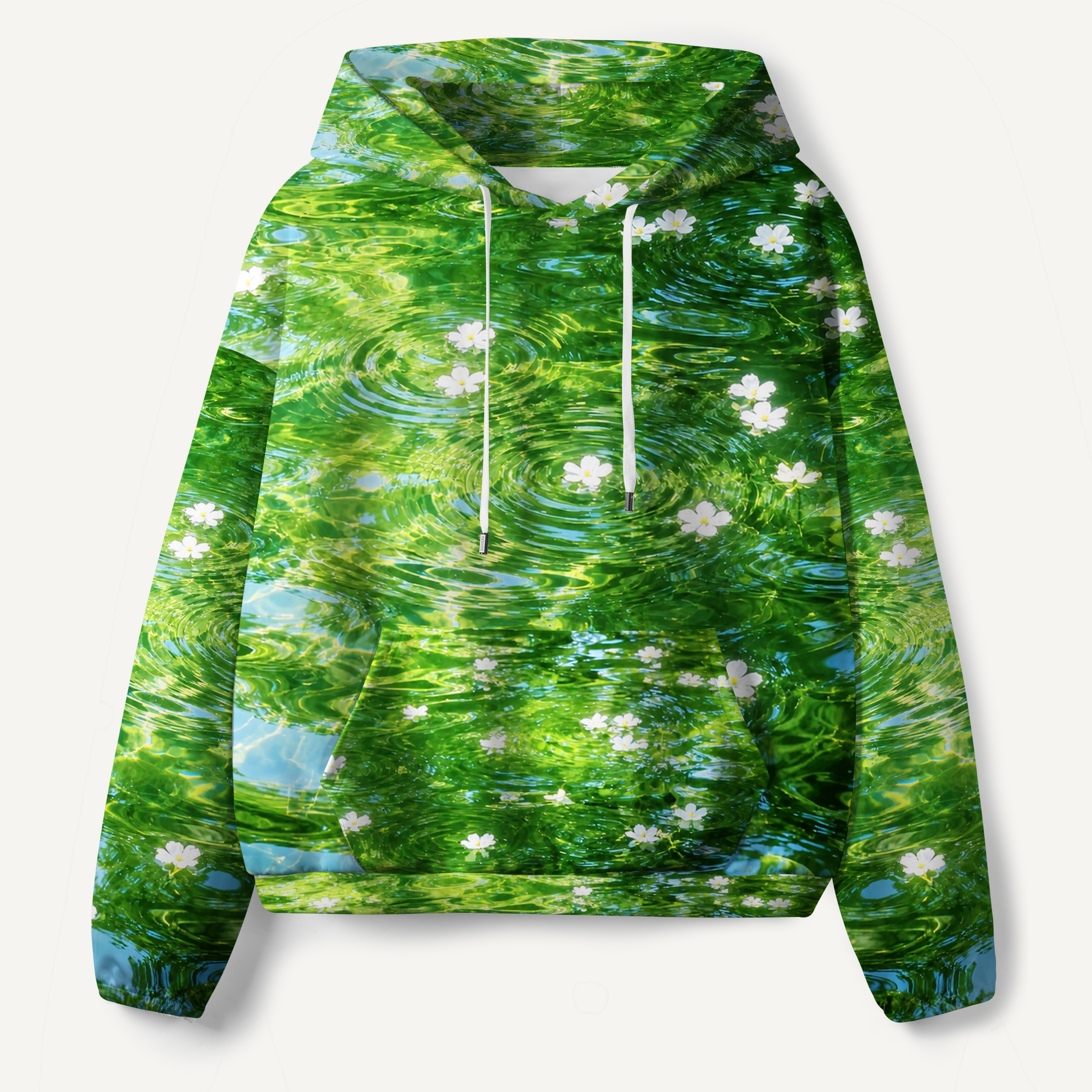 Sunlit Green Pond Reflections All-over Printed Hoodie