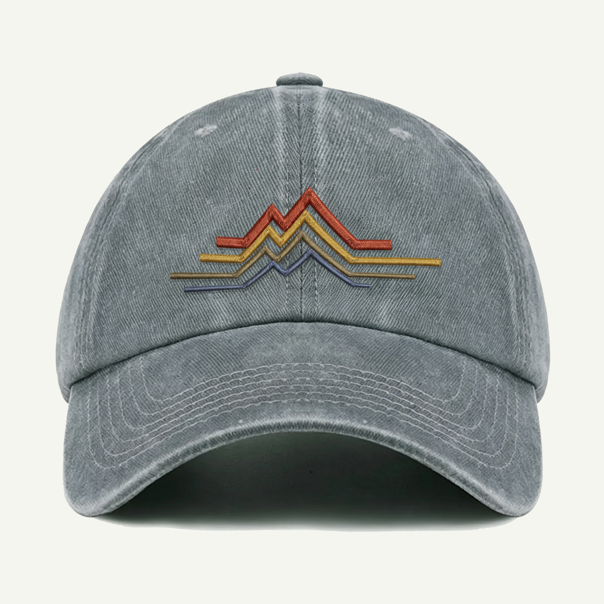 Retro Mountain Line Washed Embroidered Hat