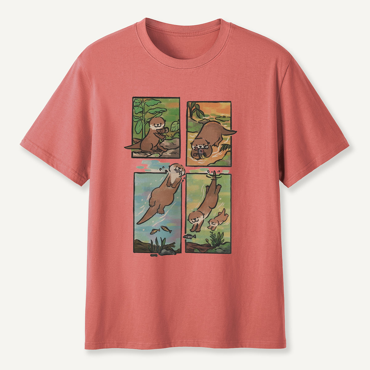 Otter Adventures Four Panel Comic T-Shirt