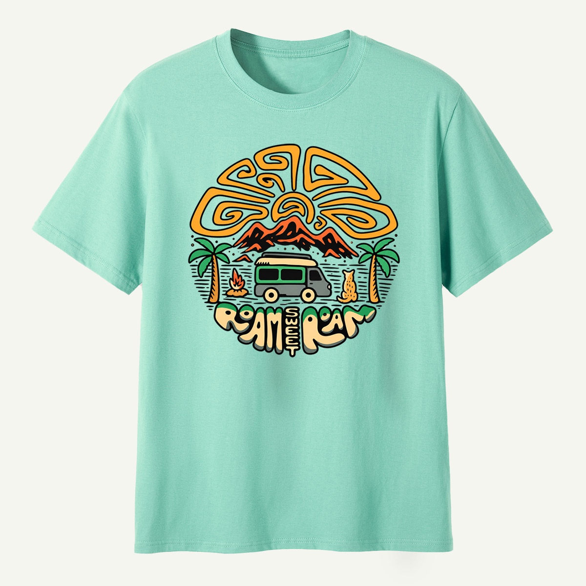 Roam Wild Camper Van Mountain Camping Adventure T-Shirt