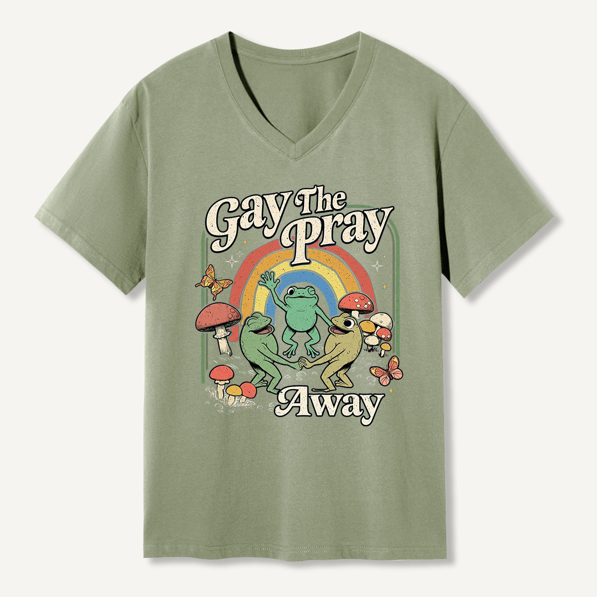 Frogs Rainbow Mushroom V-neck T-Shirt