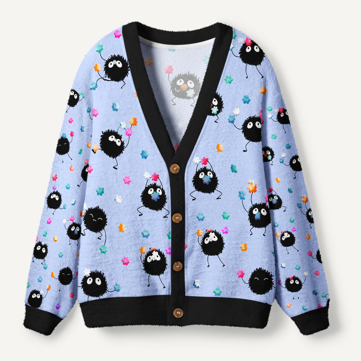 Little Black Ball meets Little Flower Ugly Cardigan Sweaters