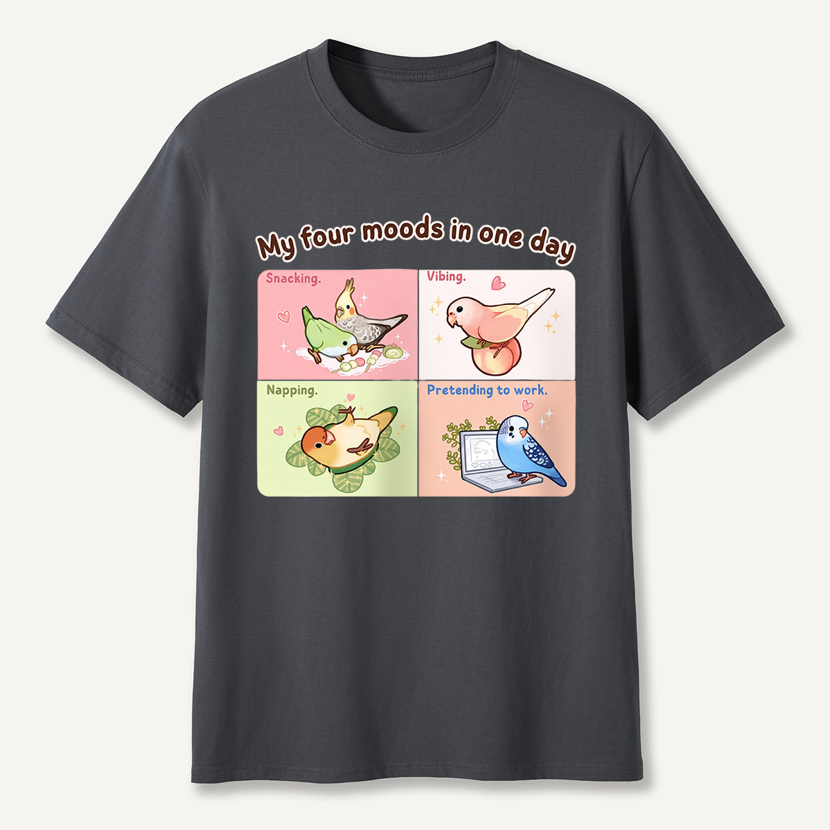 My Four Moods in One Day Cute Bird Cartoon T-Shirt