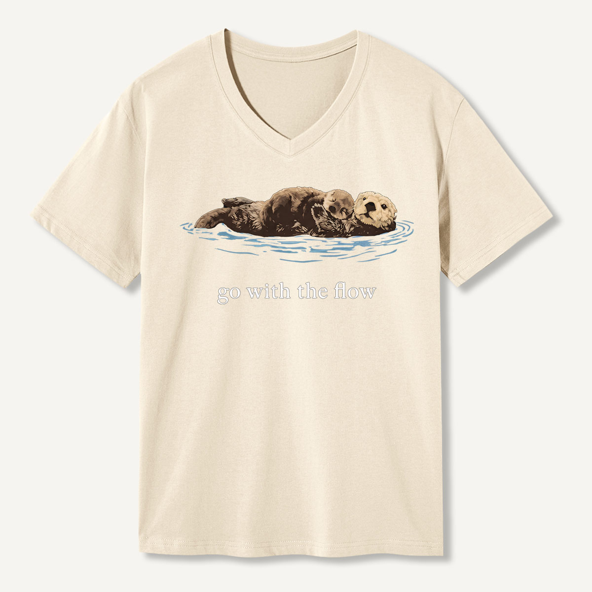 Go With The Flow Sea Otter Wildlife Nature V-neck T-Shirt