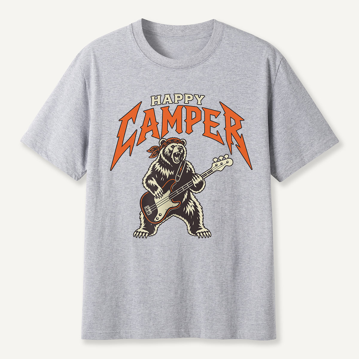 Happy Camper Rock Bear Bass Guitar T-Shirt