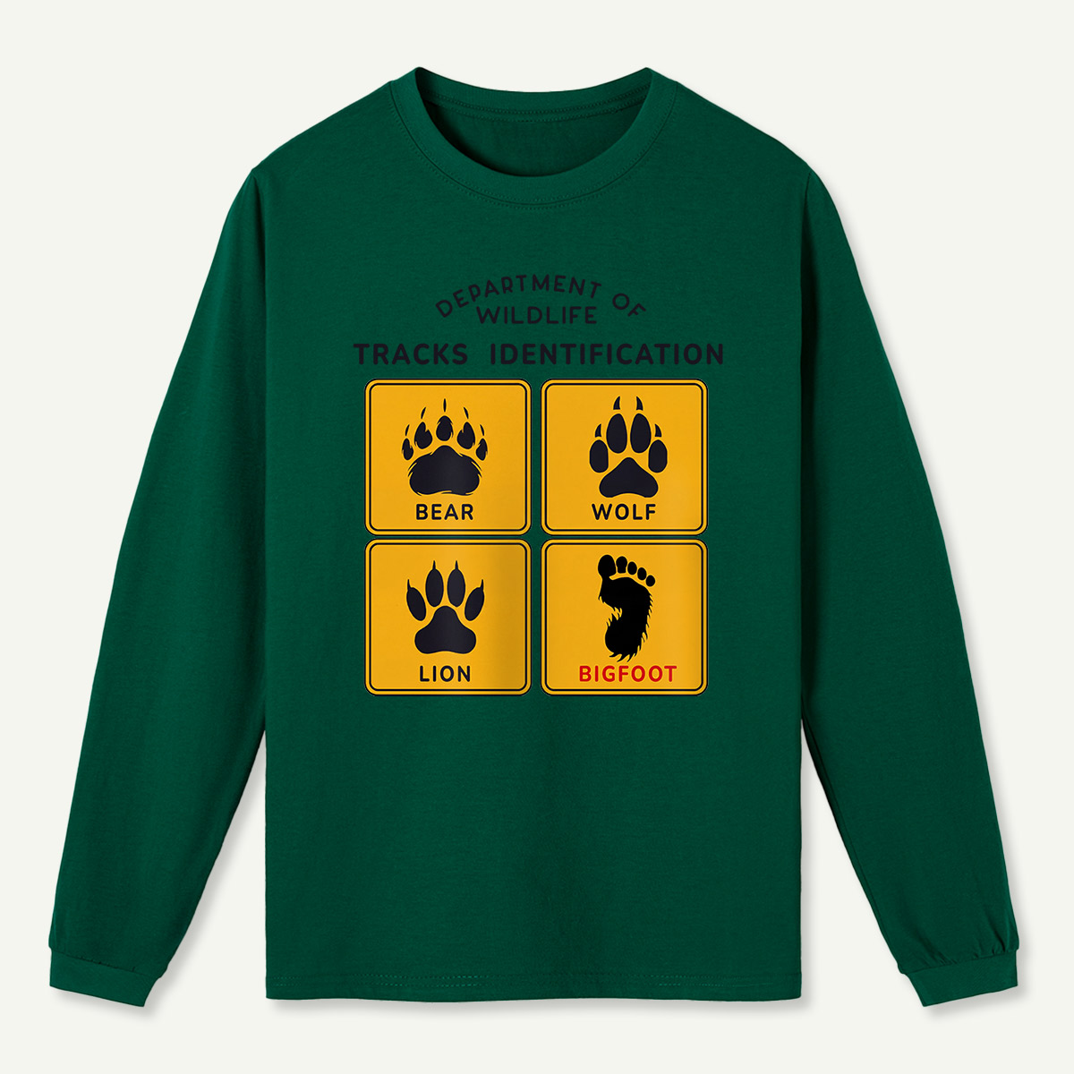 Department of Wildlife Tracks Identification Bear Wolf Lion Cryptids Long Sleeve T-Shirt