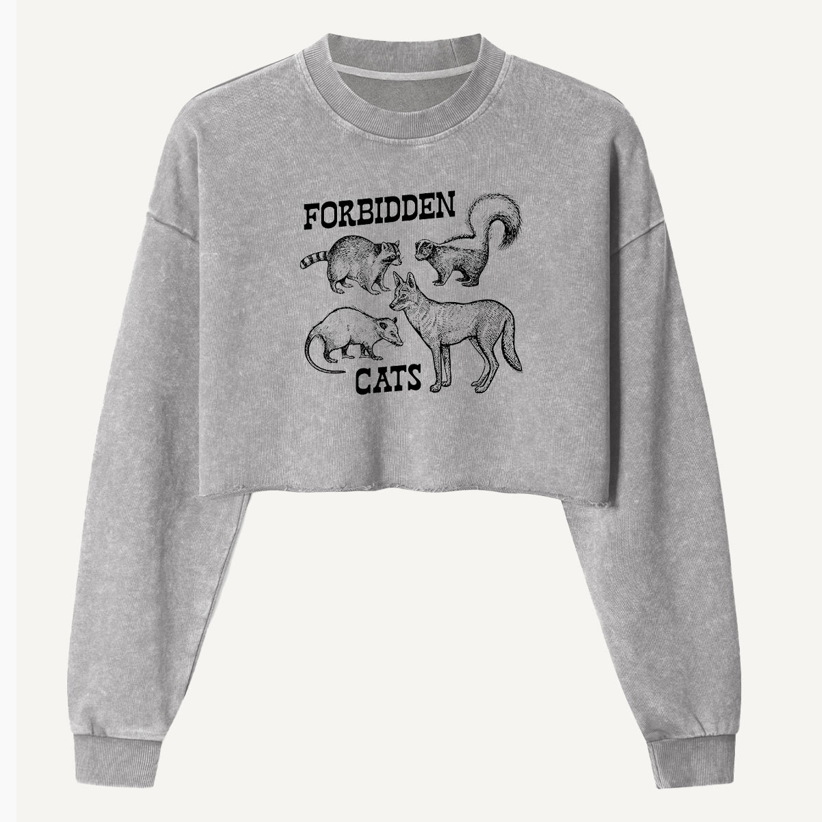 Forbidden Cats Woodland Misfits Women's Washed Cropped Sweatshirt