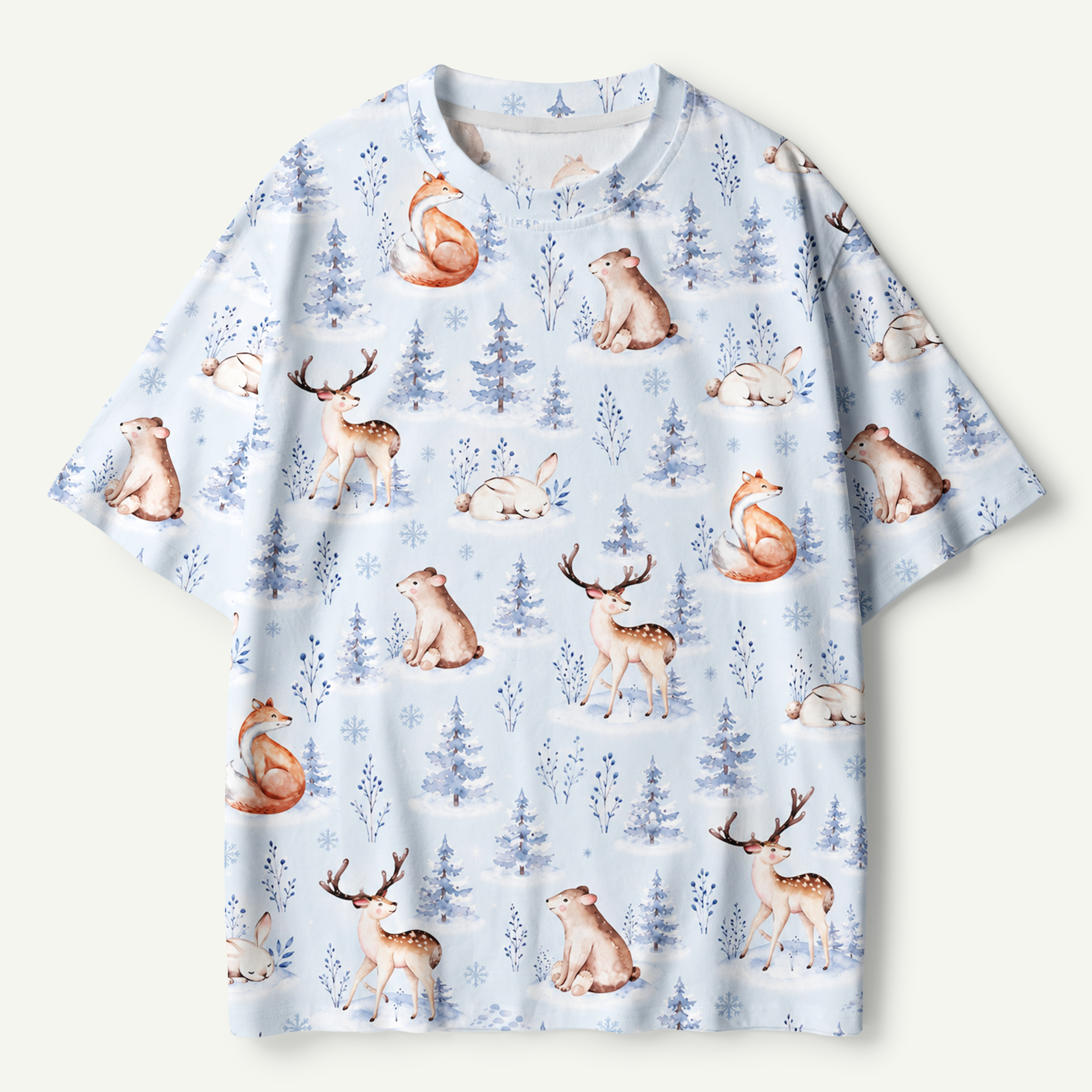 Winter Woodland Fox Deer Bear Watercolor Premium Pure Cotton Tee