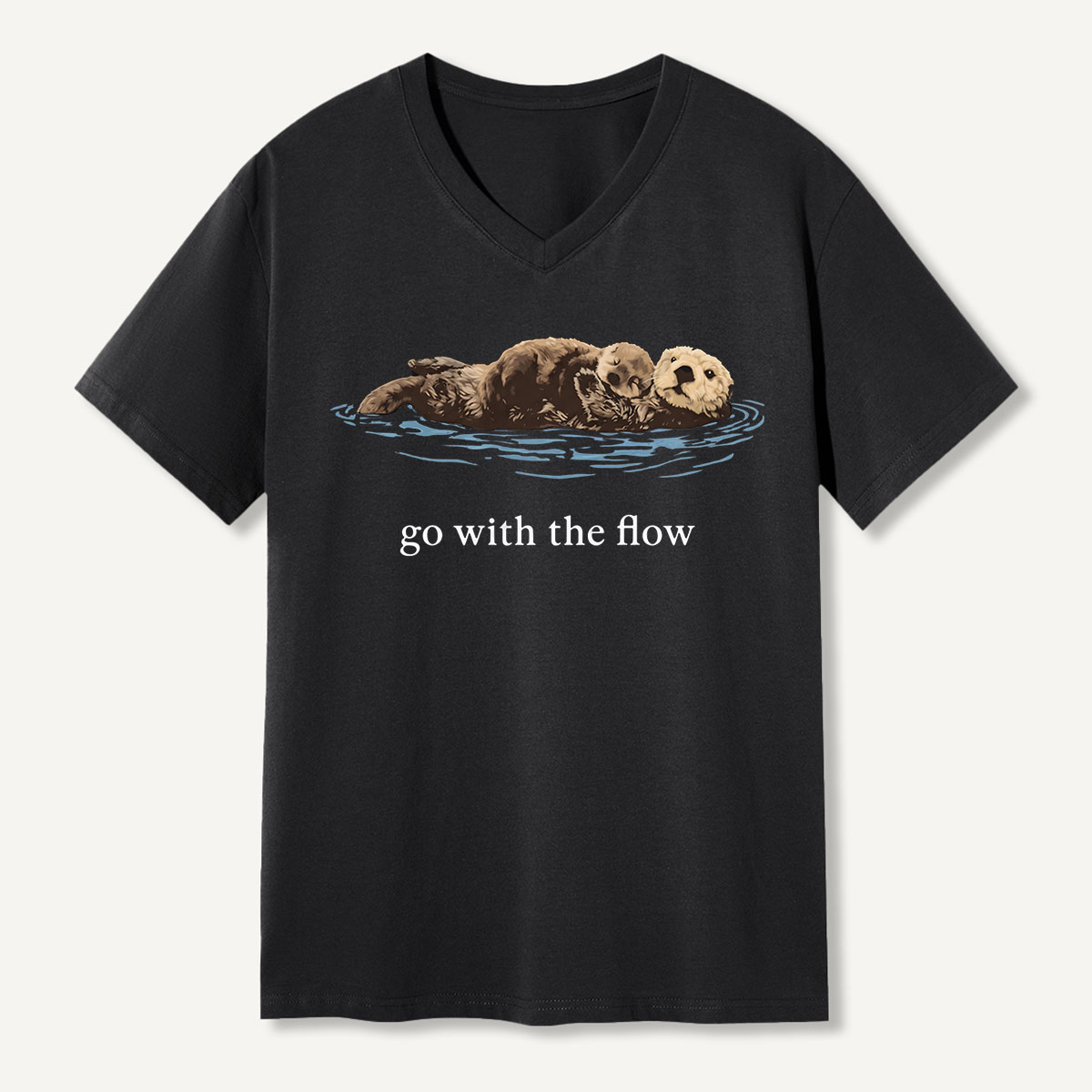 Go With The Flow Sea Otter Wildlife Nature V-neck T-Shirt