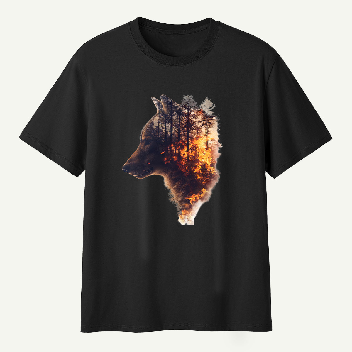 Wolf Forest Fire Double Exposure T-Shirt