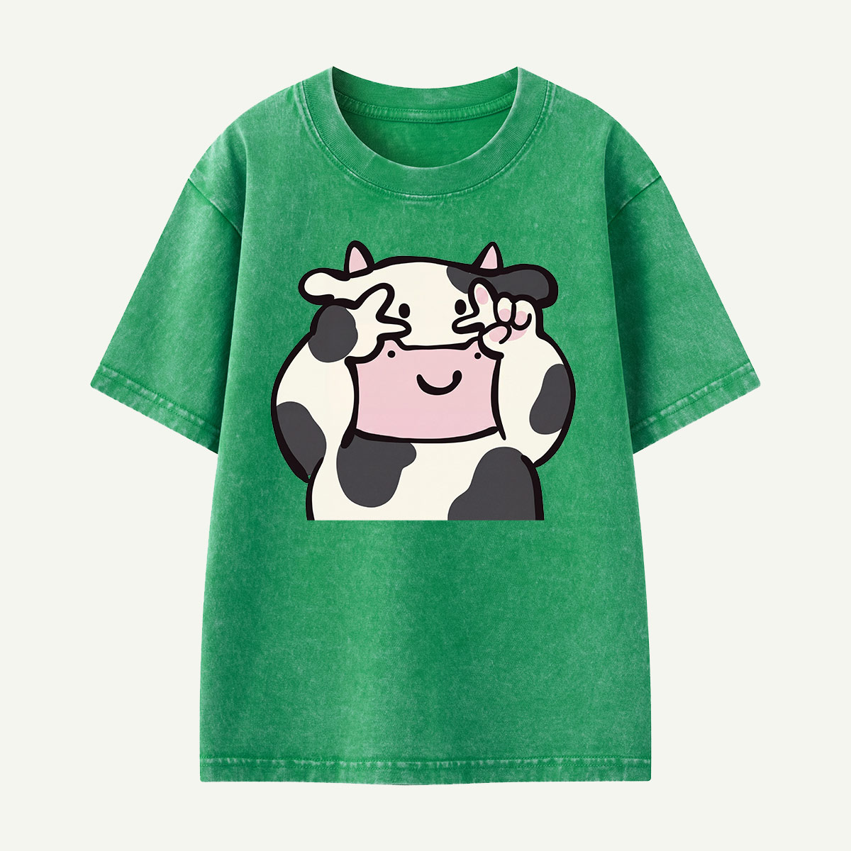 Peekaboo Cow Cute Cartoon Kids Washed T-Shirt