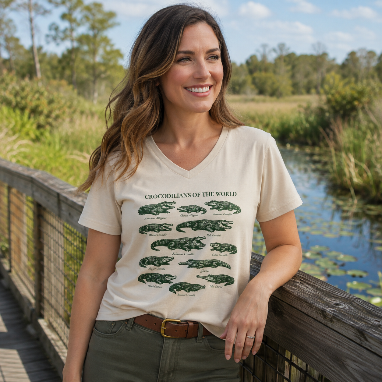 Crocodilians Of The World Reptile Guide V-neck T-Shirt