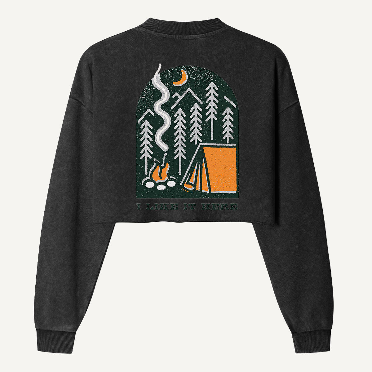 Moonlit Forest Camping Escape Women's Washed Cropped Sweatshirt