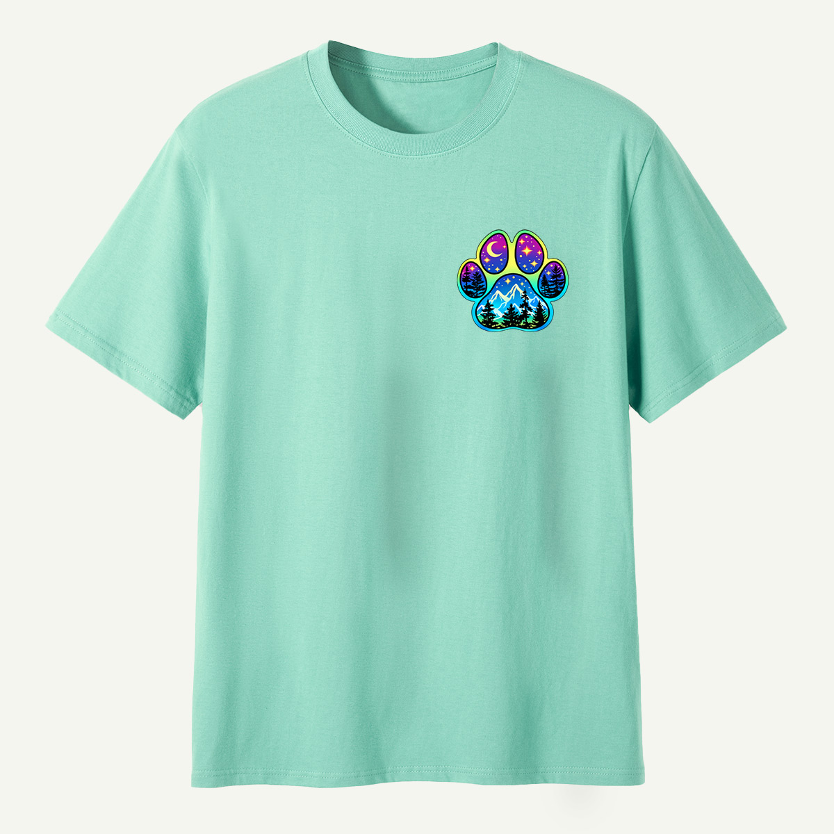 Celestial Mountain Forest Paw Print T-Shirt