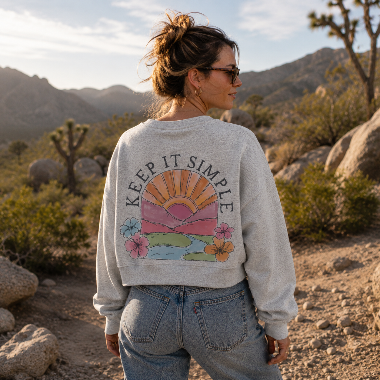 Keep It Simple Retro Sunrise Women Off Shoulder Sweatshirt