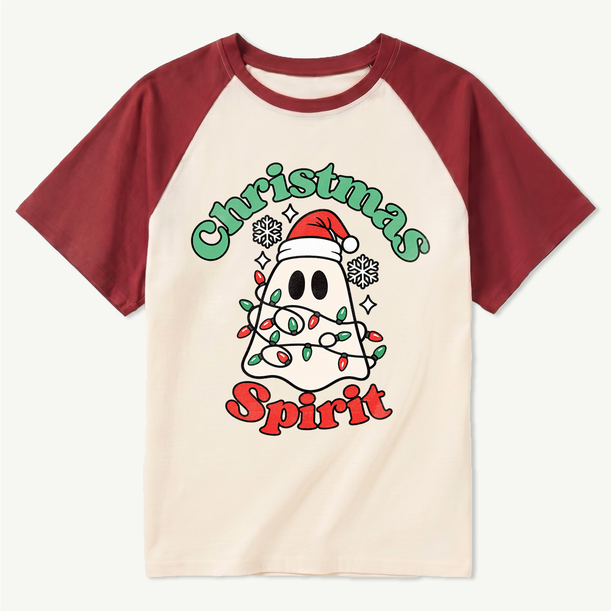Christmas Spirit Ghost With Colorful Lights Raglan T-Shirt