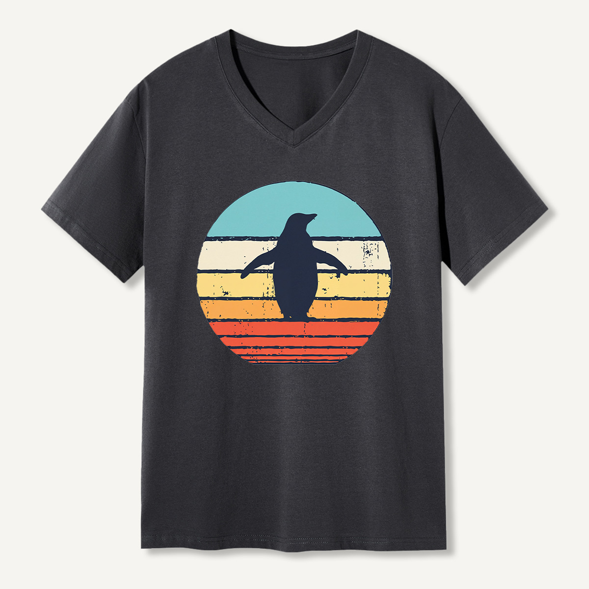 Lone Penguin Retro Sunset V-neck T-Shirt