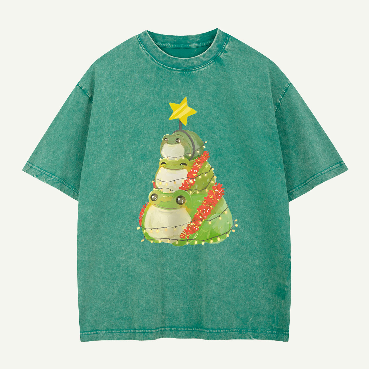 Frogs Around the Christmas Tree Washed T-Shirt