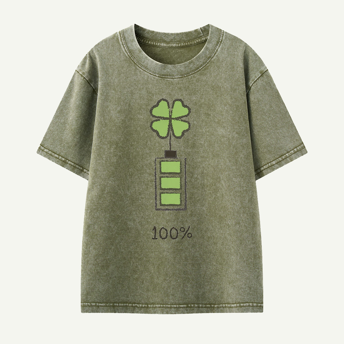 100% Lucky Clover Battery Kids Washed T-Shirt