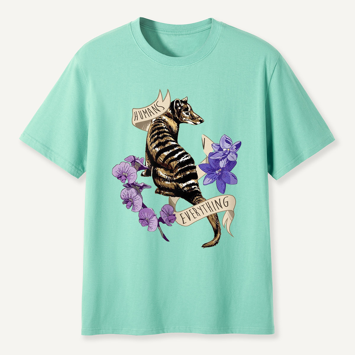 Humans Ruin Everything Thylacine Flowers T-Shirt