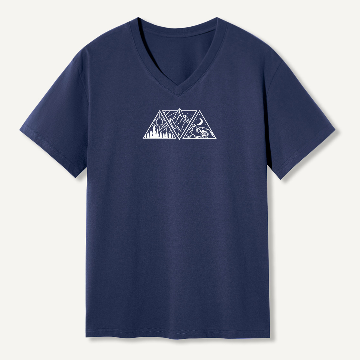 Minimal Mountain Sun And Moon Landscape V-neck T-Shirt