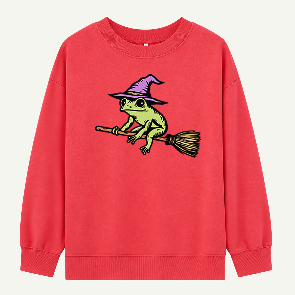 Cute Witch Frog Riding A Broom Under The Full Moon Sweatshirts