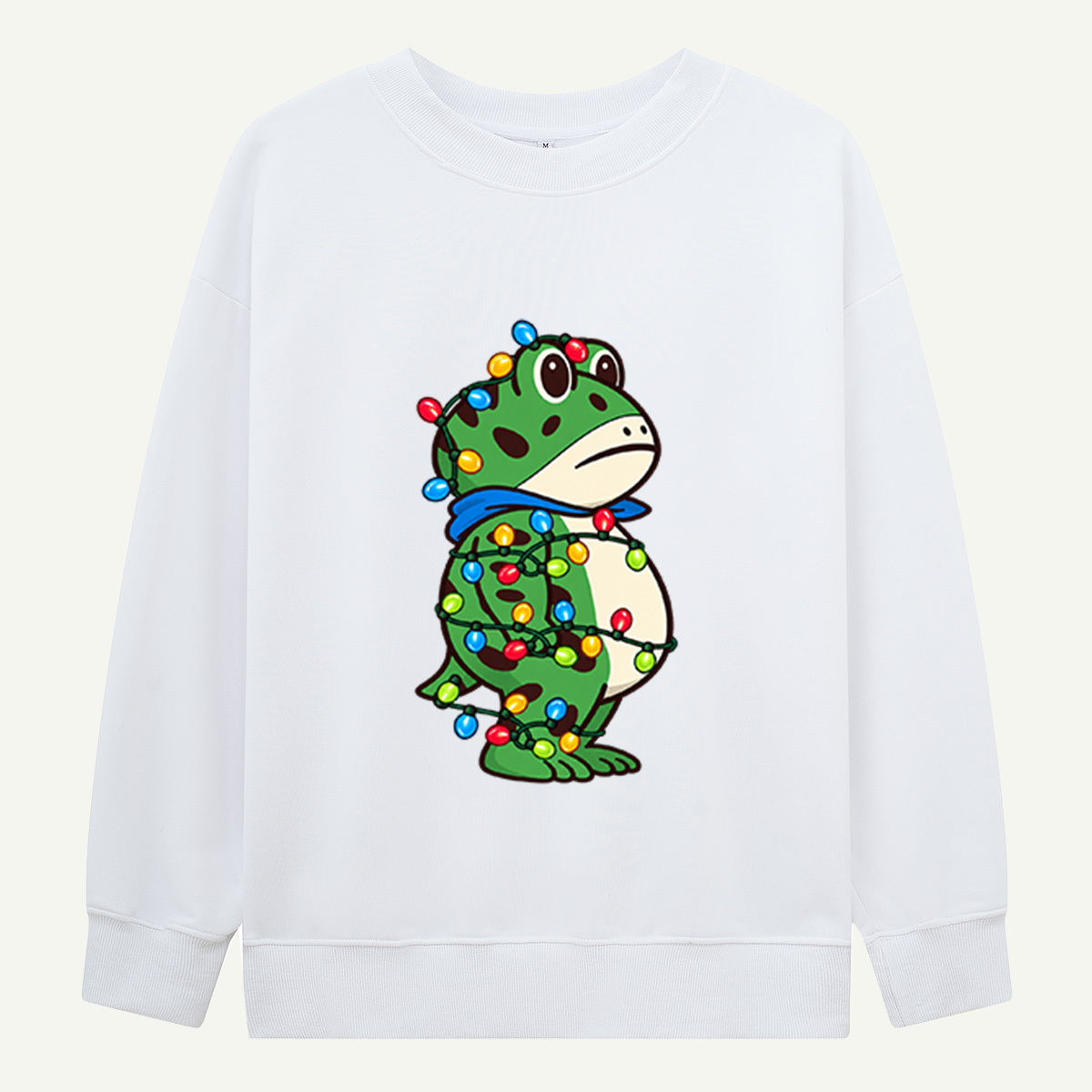 Cute Green Dinosaur Wrapped In Colorful Christmas Lights Sweatshirts