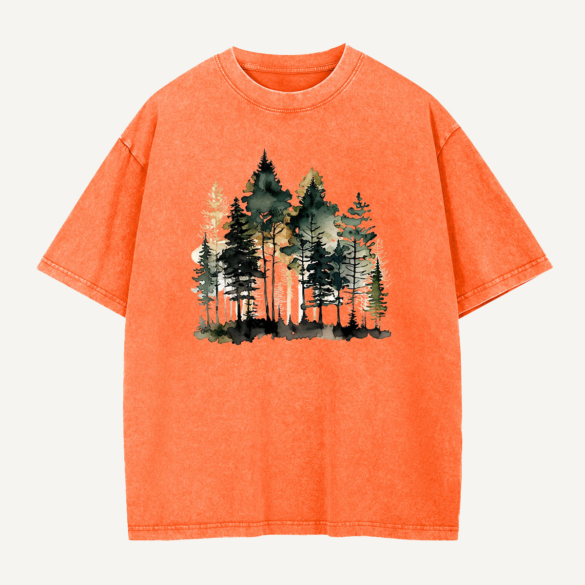 Watercolor Pine Forest Landscape Washed T-Shirt