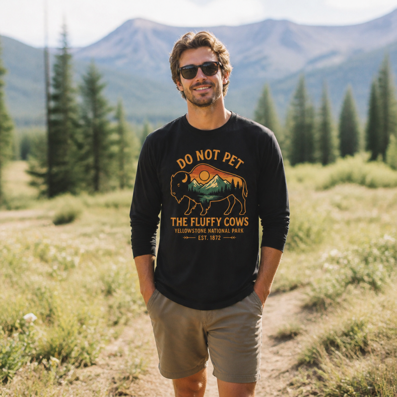 Do Not Pet The Fluffy Cows Buffalo Yellowstone National Park Long Sleeve T-Shirt