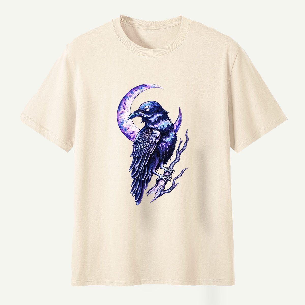 Galaxy Raven Crescent Moon Celestial Art T-Shirt