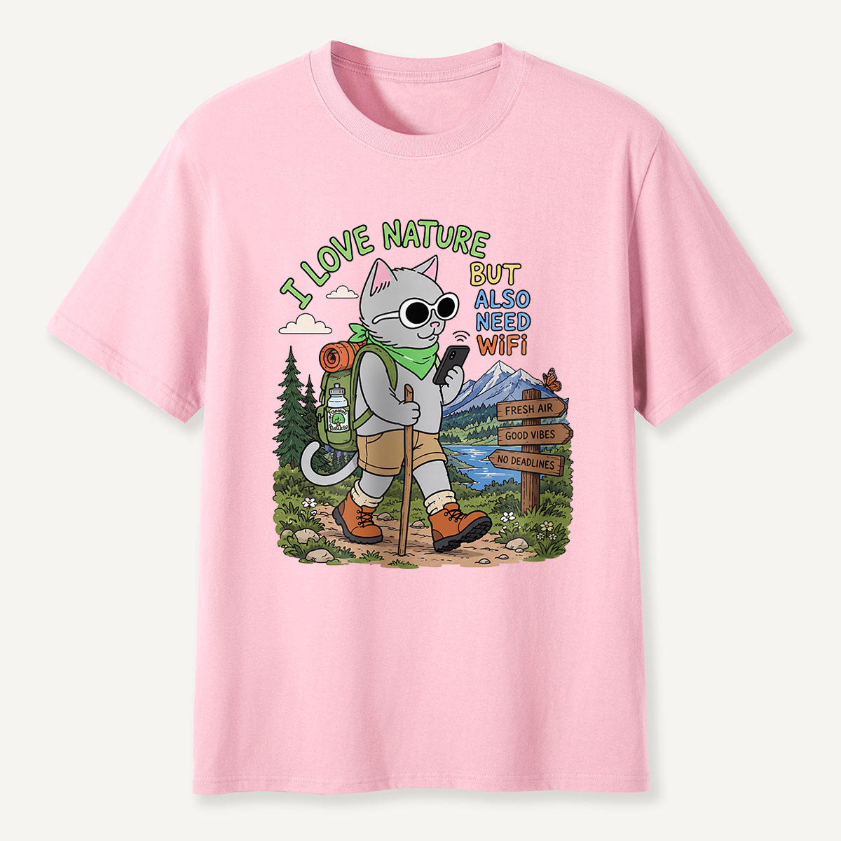 I Love Nature but Also Need WiFi Cat Hiking T-Shirt