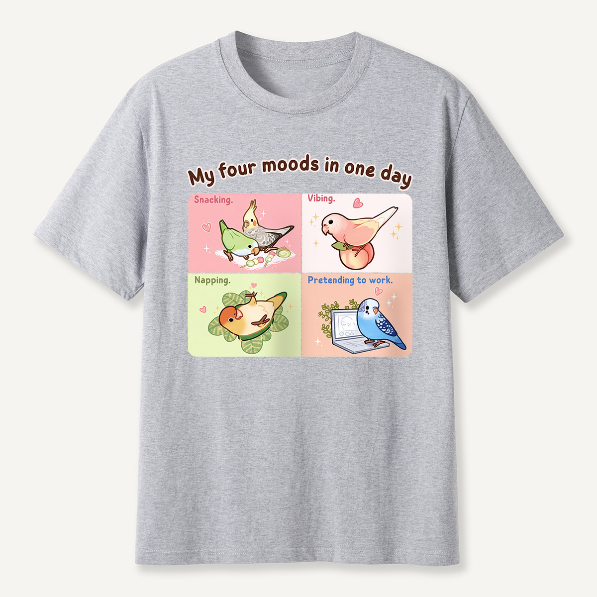 My Four Moods in One Day Cute Bird Cartoon T-Shirt