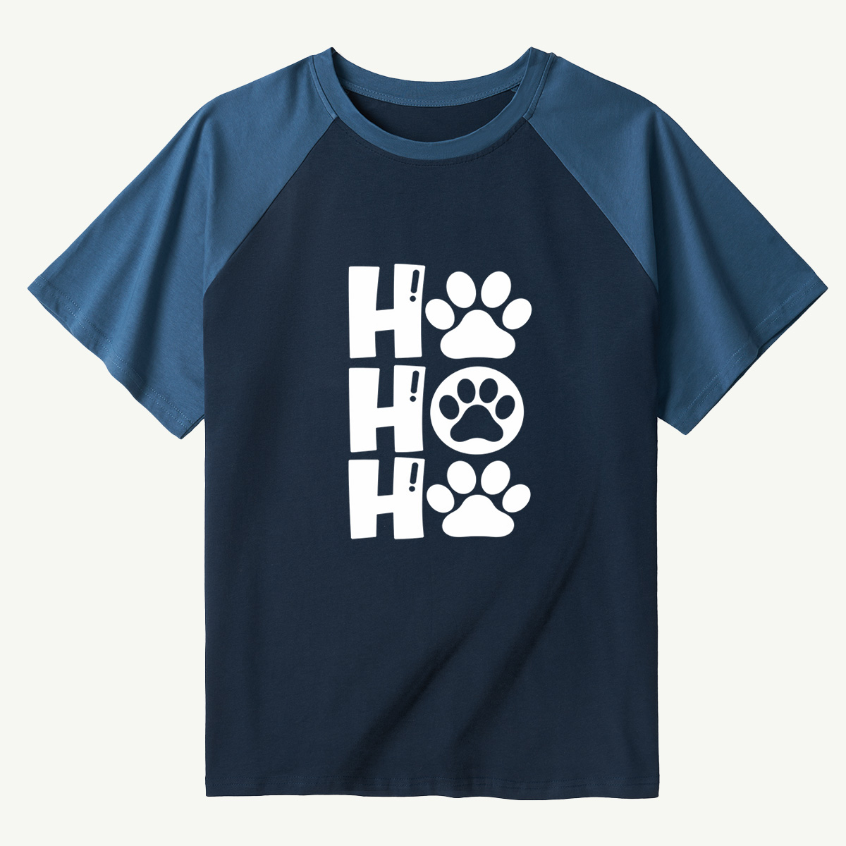 Ho Ho Ho Christmas Paw Print Typography Raglan T-Shirt
