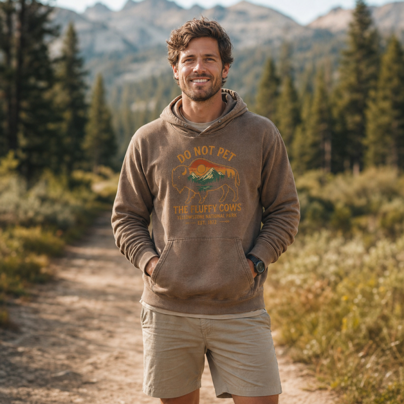 Do Not Pet The Fluffy Cows Buffalo Yellowstone National Park Washed Hoodie