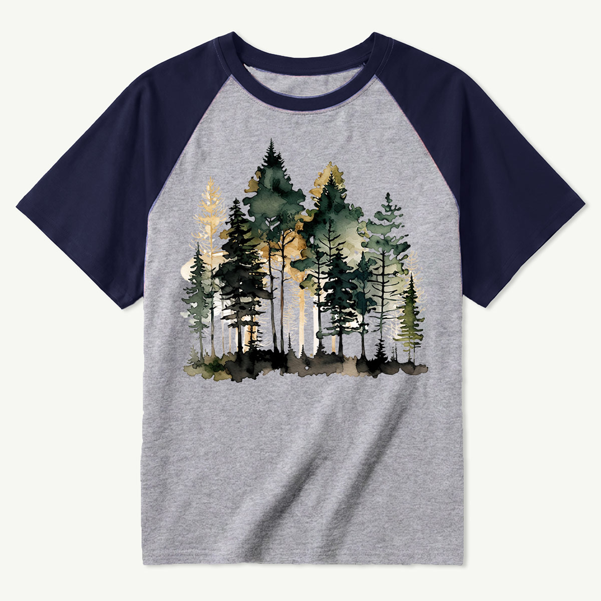 Watercolor Pine Forest Landscape Raglan T-Shirt