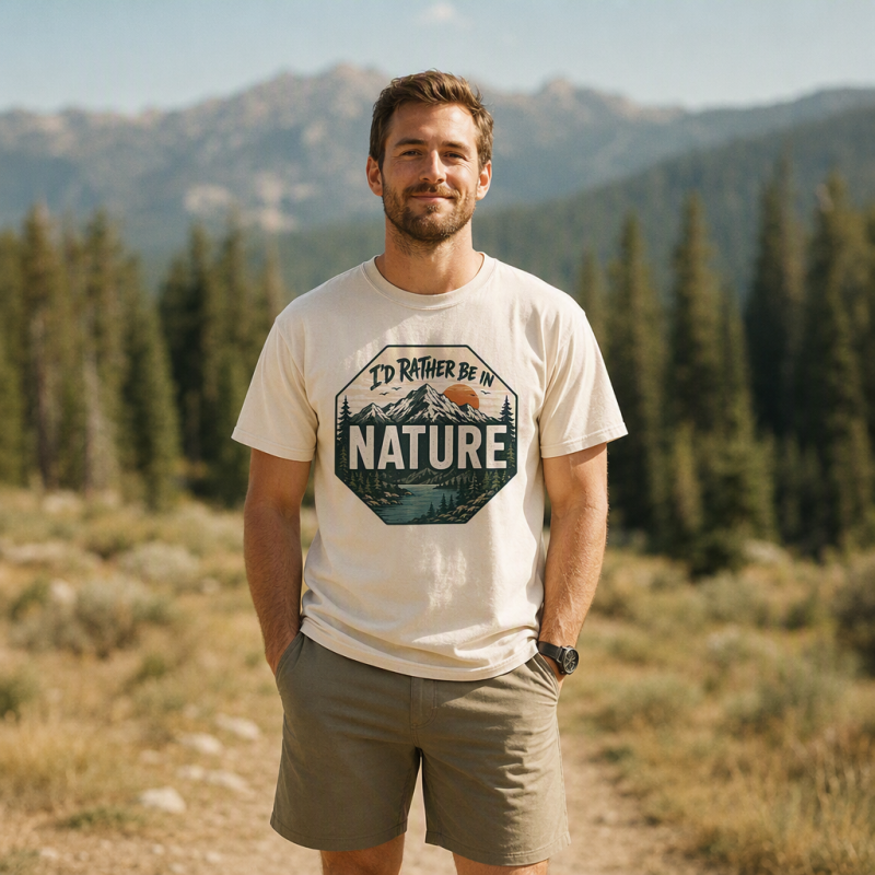 I’d Rather Be in Nature Mountain Stop Sign T-Shirt