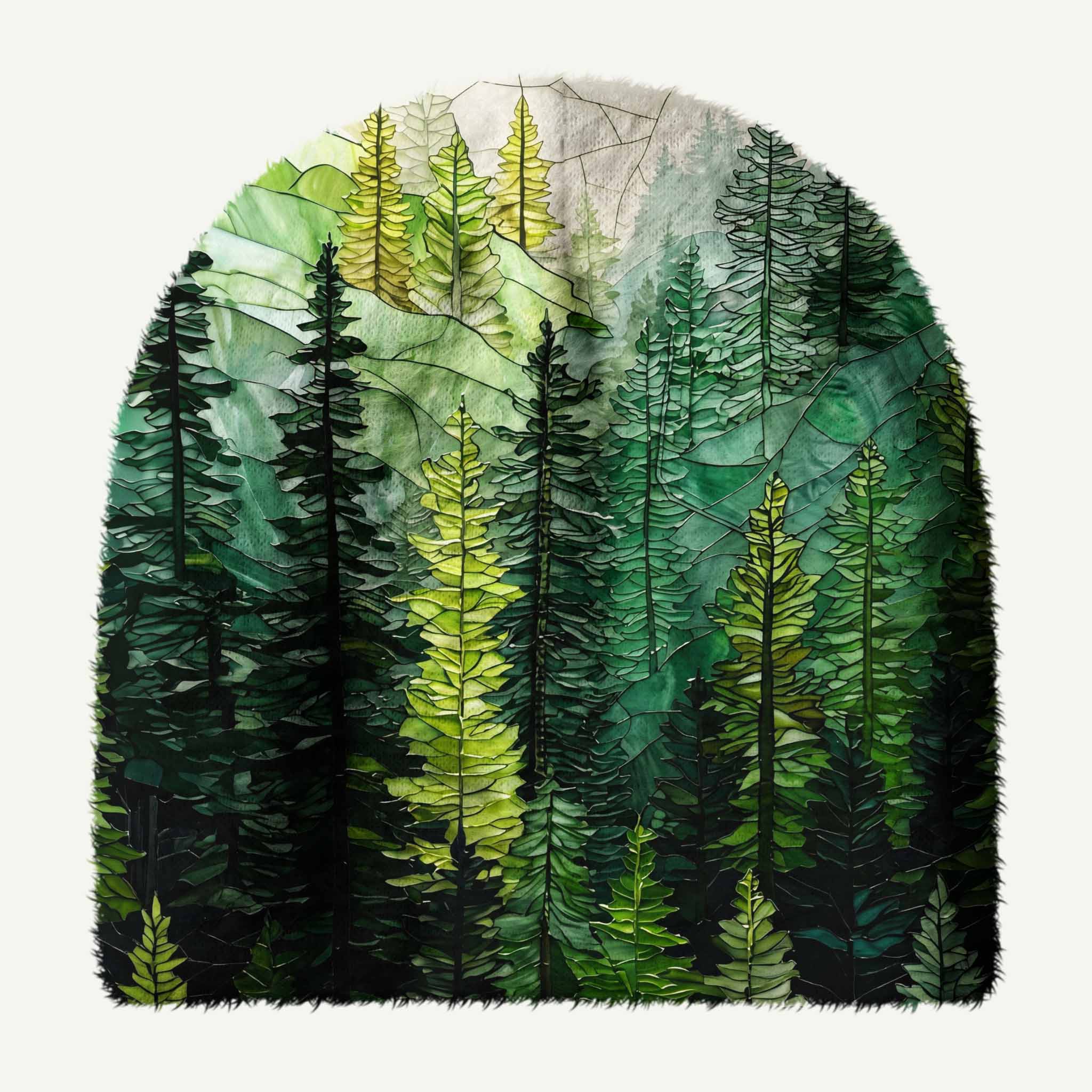 Pine Trees and Mountain Haze Plush Knit Hat