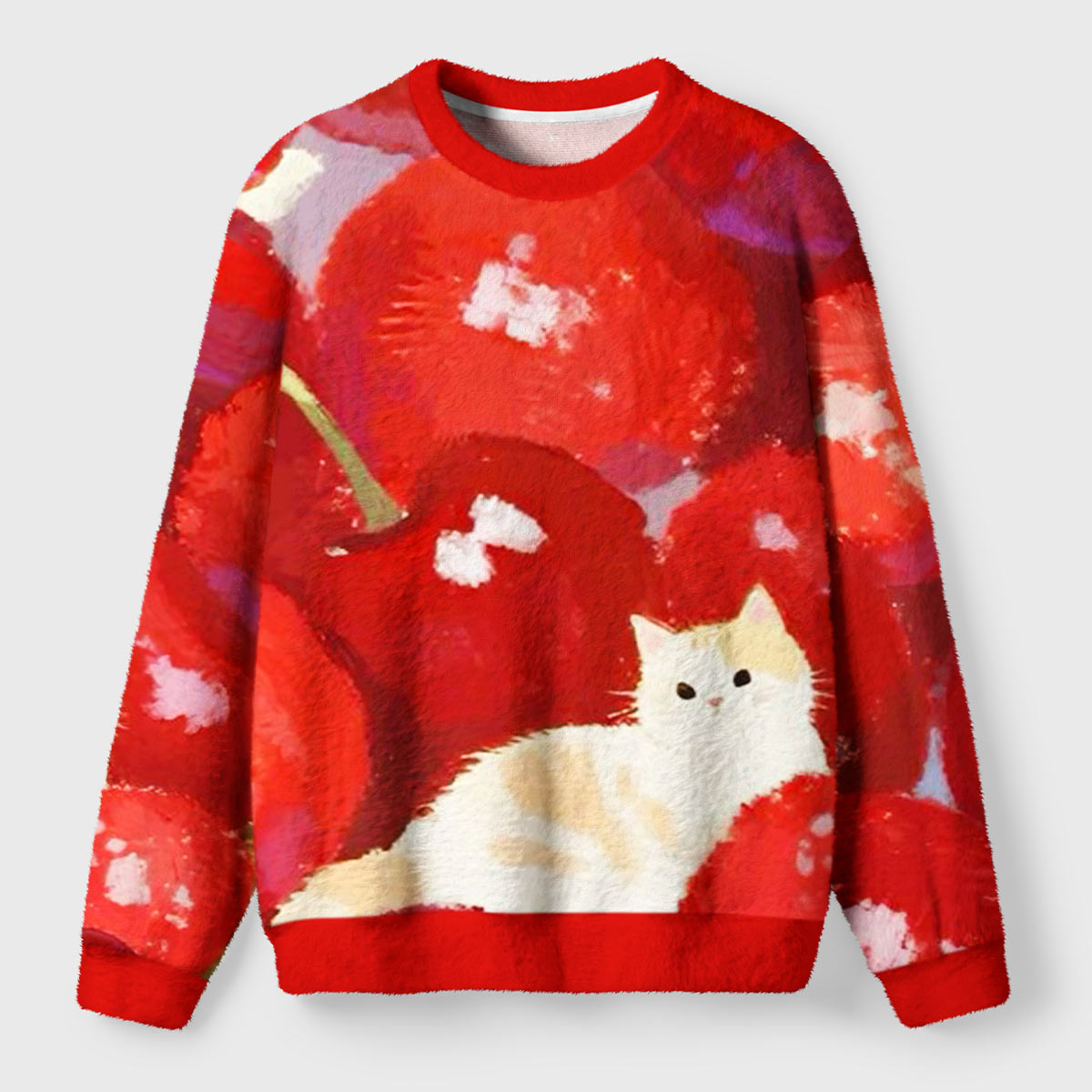 Caught in the Cherry Patch Ugly Fuzzy Fleece Sweatshirt