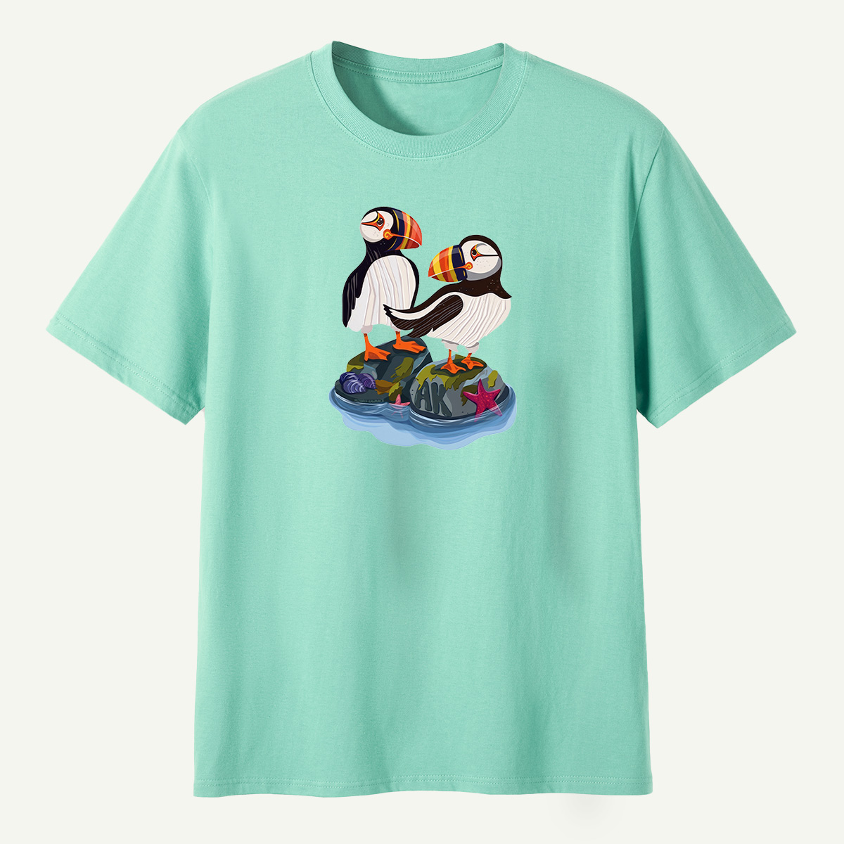 Alaska Puffin Pair Rocky Coast Marine Wildlife T-Shirt