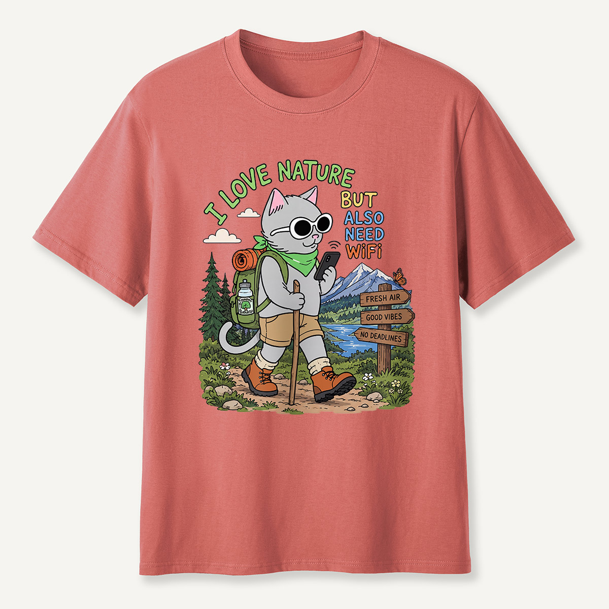 I Love Nature but Also Need WiFi Cat Hiking T-Shirt