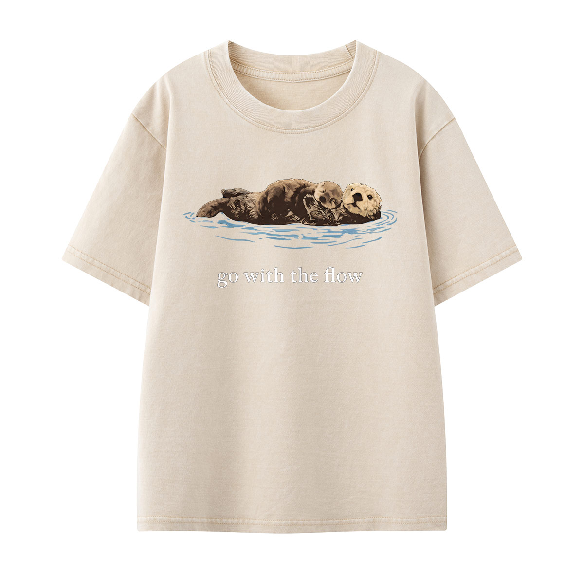 Go With The Flow Sea Otter Wildlife Nature Kids Washed T-Shirt