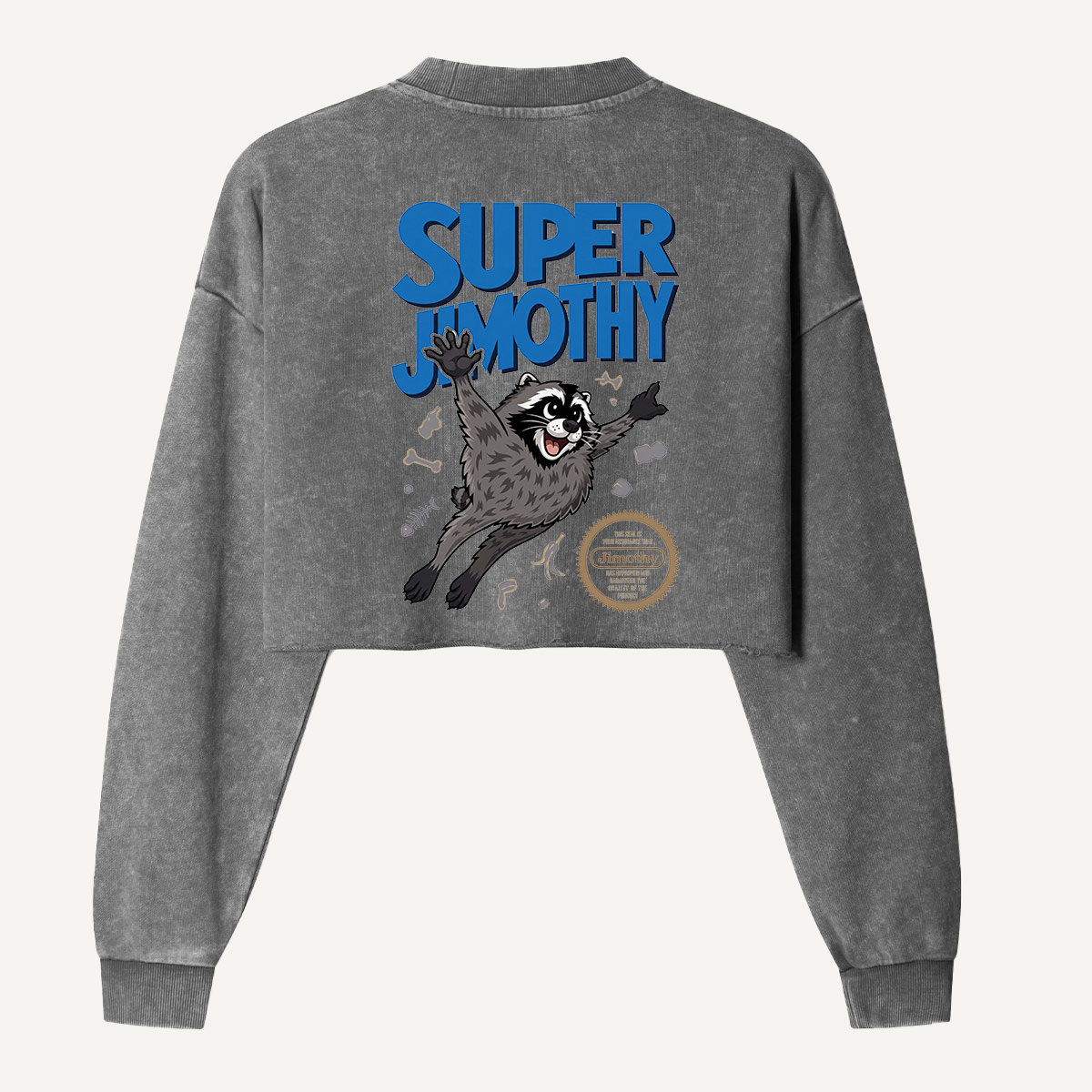 Super Jimothy Flying Raccoon Women's Washed Cropped Sweatshirt