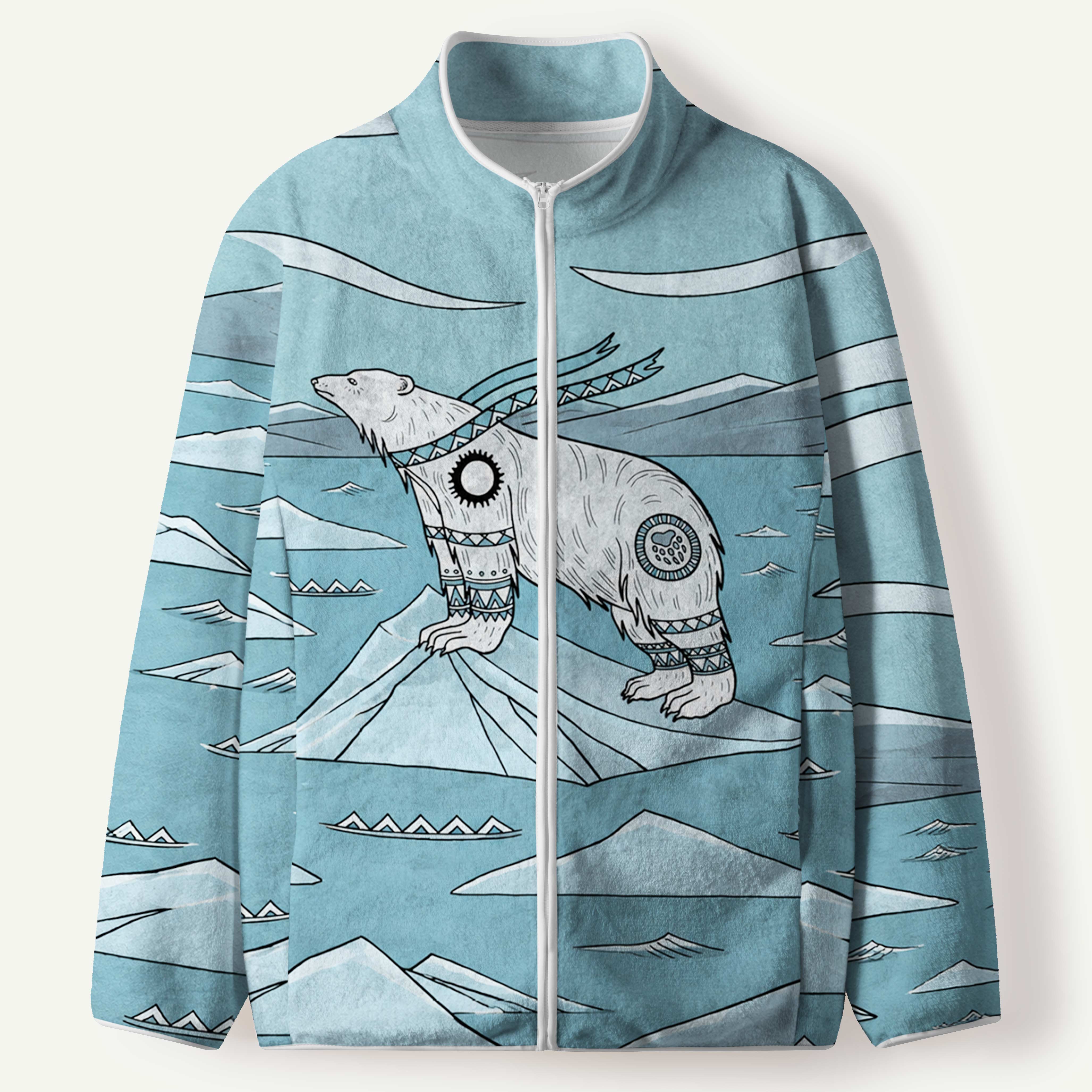 Arctic Polar Bear Ice Journey Men's Flannel Zip Front Cardigan