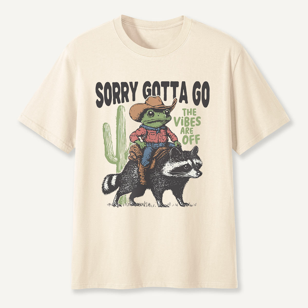 Sorry Gotta Go Cowboy Frog Riding Raccoon T-Shirt