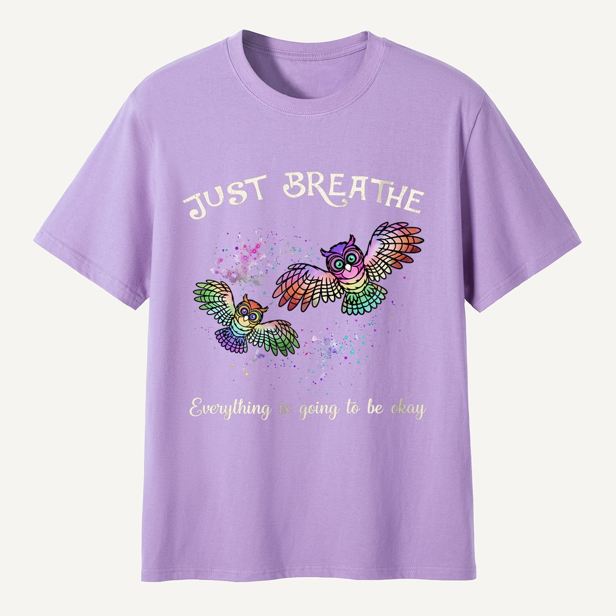 Just Breathe Colorful Owls T-Shirt