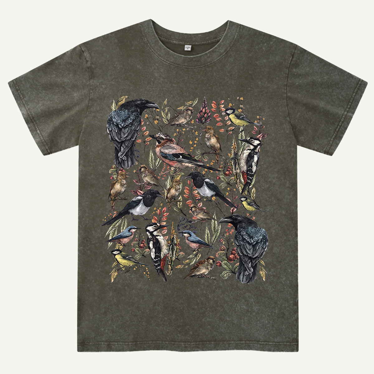 Vintage Wild Birds Botanical Washed T-Shirt