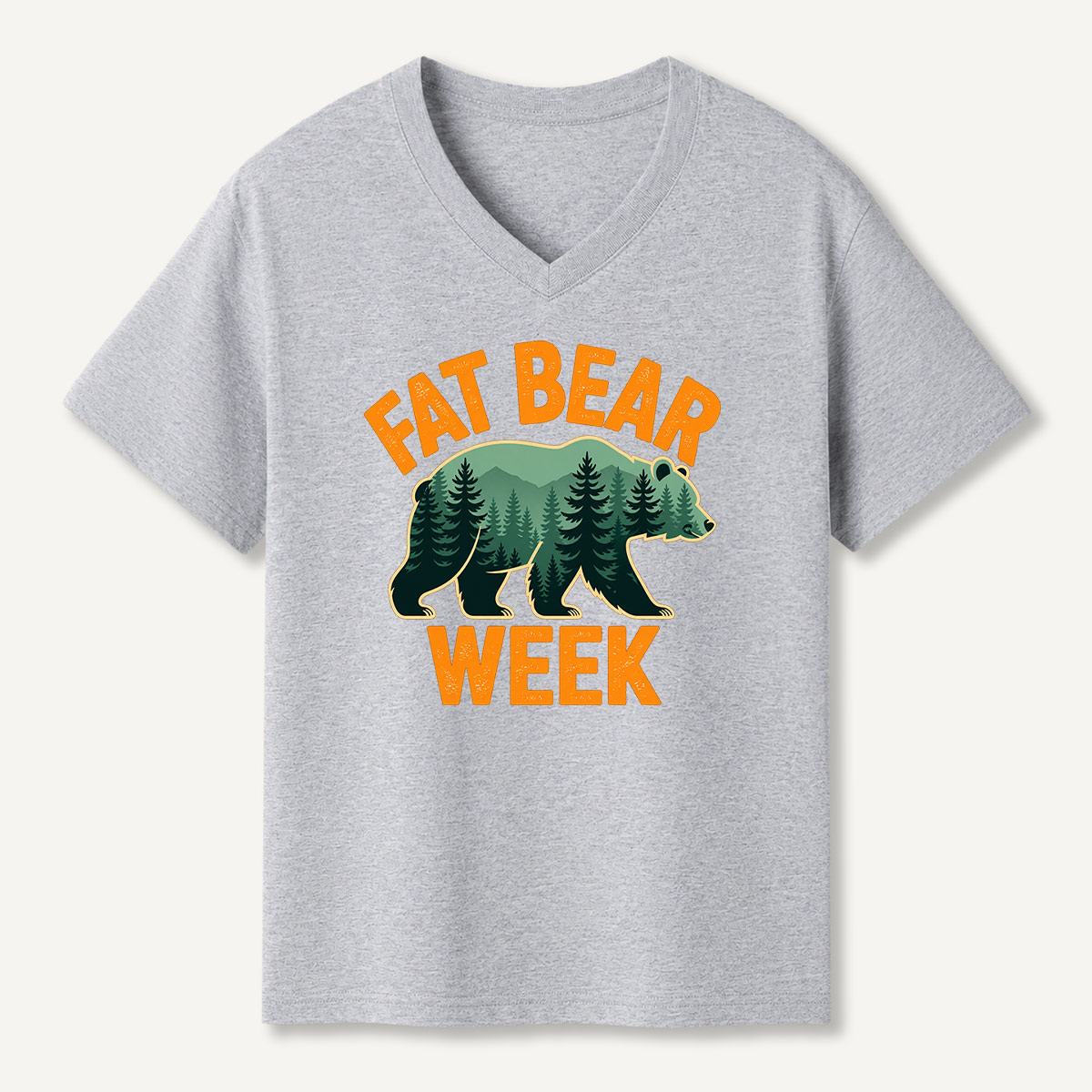 Fat Bear Week Forest Bear Silhouette V-neck T-Shirt