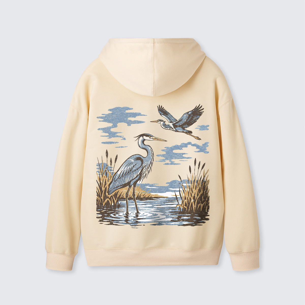 Vintage Heron Wetland Bird Nature Hoodie